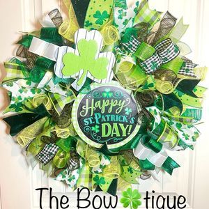 Handmade Happy St. Patrick’s Day Ribbon Prelit Wreath 22 ins LED W8
